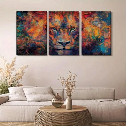3pcs Dynamic Three-Sided Colorful Lion Portrait Metal Print Ready to Hang Art - Bella Home Decor