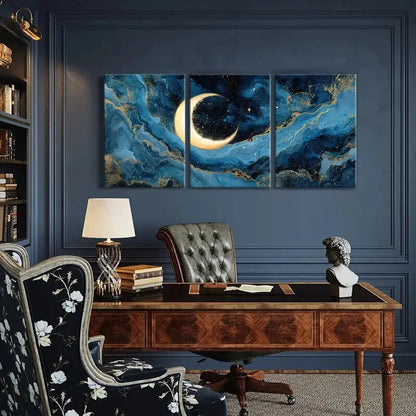 3pcs Moonlit Night Sky Celestial Art Abstract Metal Print Ready to Hang Art - Bella Home Decor