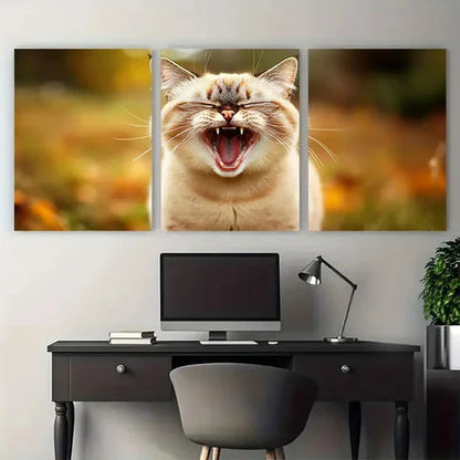 3pcs Cute Cat Yawning Illustration Wall Art Set Canvas Unframed - High Quality Print 100% Australian Made Wall Canvas - Bella Home Decor