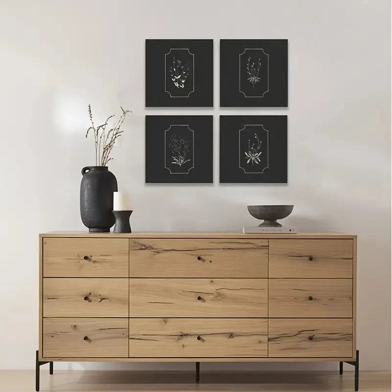 4pcs Vintage Farmhouse, French Country, Rustic, Bo Wall Art Canvas Framed