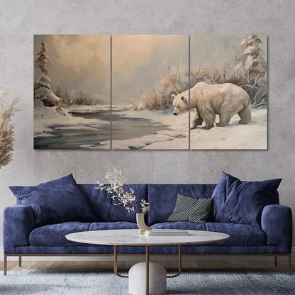 3 Piece Polar Bear Winter Scenery Painting Style Canvas Unframed - High Quality Print 100% Australian Made Wall Canvas