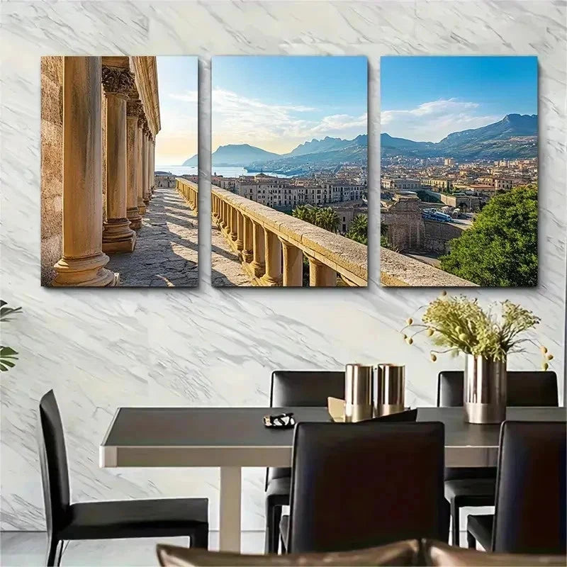 3pcs Mediterranean European Style Nature Perfect Wall Art Set Canvas Framed 50x70cm - High Quality Print 100% Australian Made Wall Canvas Ready to Hang