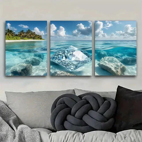 3pcs Underwater Diamond with Tropical Perfect Wall Art Set Canvas Unframed - High Quality Print 100% Australian Made Wall Canvas