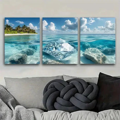 3pcs Underwater Diamond with Tropical Perfect Wall Art Set Canvas Unframed - High Quality Print 100% Australian Made Wall Canvas
