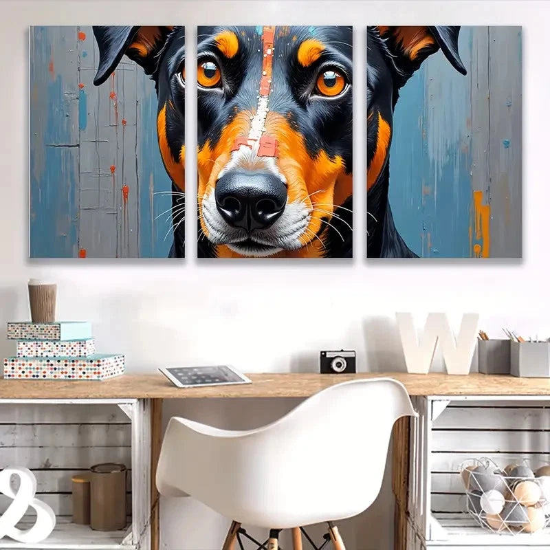 3pcs Doberman Dog Paintings Wall Art Set Canvas Framed 50x70cm - High Quality Print 100% Australian Made Wall Canvas Ready to Hang - Bella Home Decor