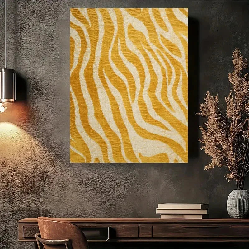 Beautiful Yellow Zebra Stripes Vintage Painting 40x60cm Metal Print Ready to Hang - Bella Home Decor