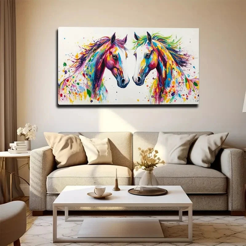 A Horse Couple Wall Art Canvas Office Home Room Framed 120x60cm