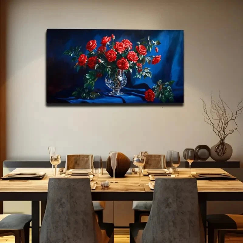 Vibrant Red Roses Modern Wall Art Canvas Office Home Room Framed 120x60cm