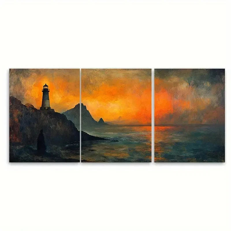 3pcs Bell Rock Lighthouse Art Metal Print Ready to Hang Art - Bella Home Decor