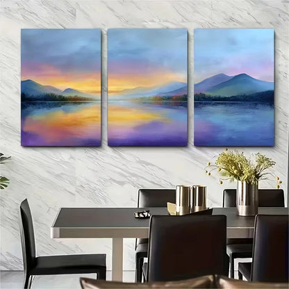 3pcs Golden Mist Lake & Serene Sunset Metal Print Ready to Hang Art - Bella Home Decor