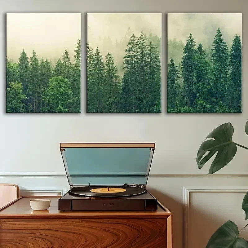 3pcs Wooden Mist Forest Painting Wall Art Set Canvas Framed 50x70cm - High Quality Print 100% Australian Made Wall Canvas Ready to Hang