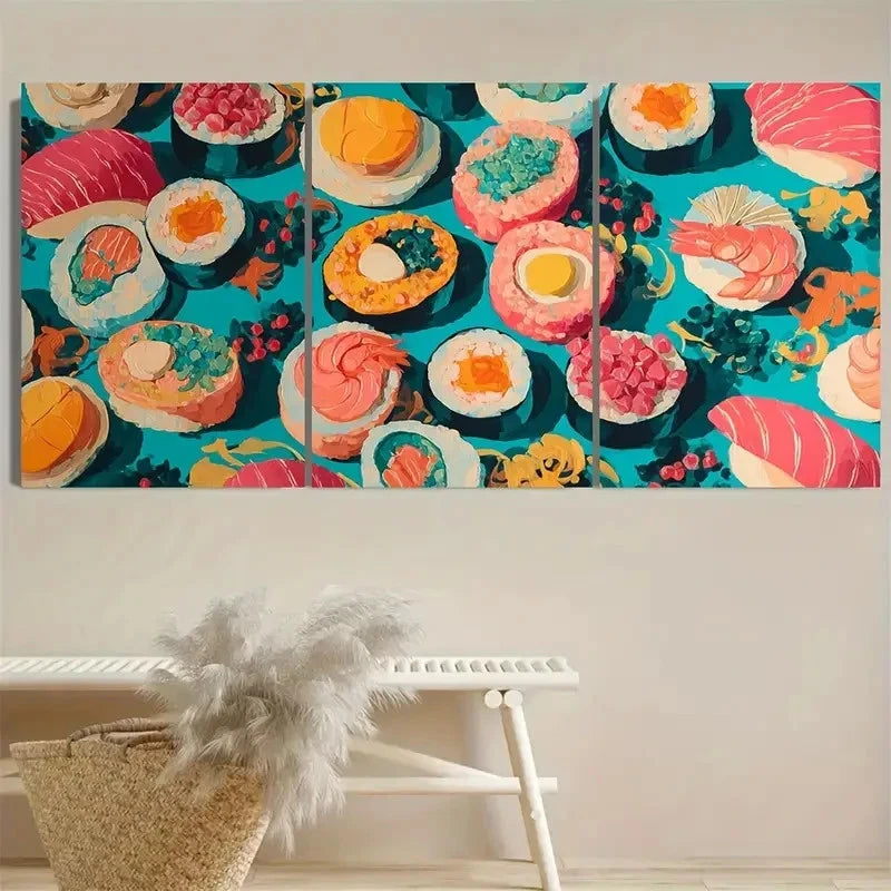 3pcs Sushi Kitchen Tall Art Decor Wall Art Set Canvas Framed 50x70cm - High Quality Print 100% Australian Made Wall Canvas Ready to Hang