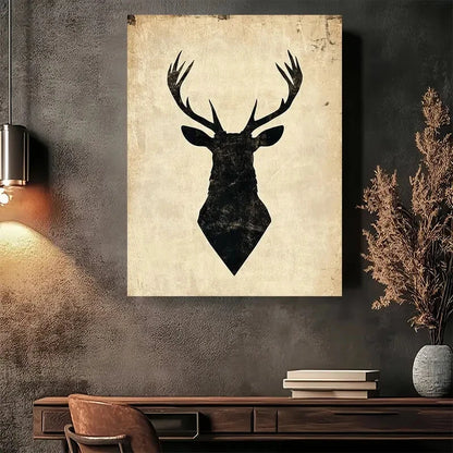 Beautiful Rustic Deer Head Silhouette Painting 40x60cm Metal Print Ready to Hang - Bella Home Decor