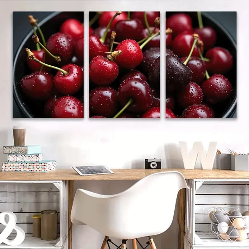 3pcs Fruits Delicious Cherry Bliss I  Wall Art Set Canvas Framed 40x60cm - High Quality Print 100% Australian Made Wall Canvas Ready to Hang - Bella Home Decor