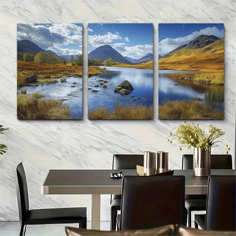 3pcs Glencoe Lochan Na H Achlaise Scenic Perfect Wall Art Set Canvas Framed 50x70cm - High Quality Print 100% Australian Made Wall Canvas Ready to Hang - Bella Home Decor