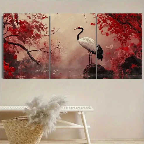 3pcs Oriental Crane Wall Art Set Canvas Unframed – High Quality Print, 100% Australian Made Wall Canvas - Bella Home Decor