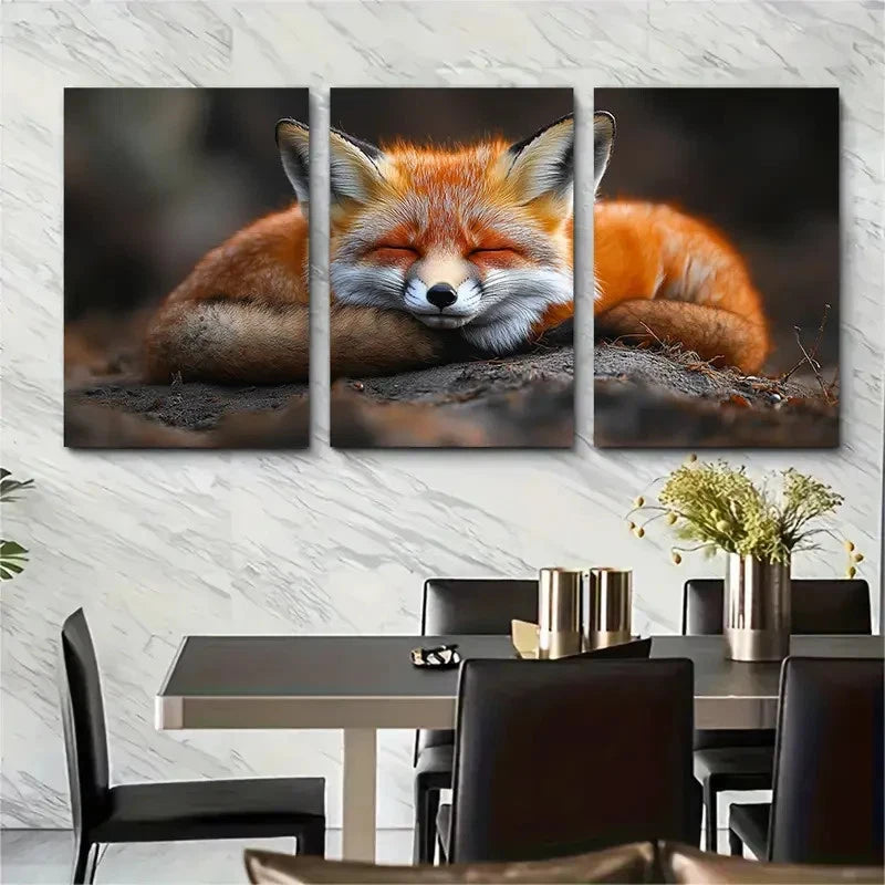 3pcs Sleeping FOX SF  Wall Art Set Canvas Framed 40x60cm - High Quality Print 100% Australian Made Wall Canvas Ready to Hang