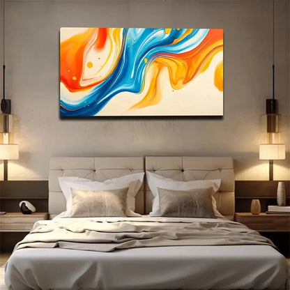 Vibrant Blue Orange Yellow Wall Art canvas office home room framed 120x60cm - Bella Home Decor