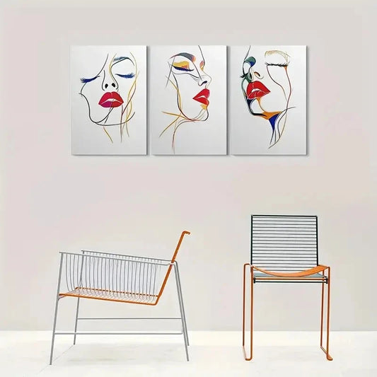 3pcs Minimalist Face Painting Wall Art Set Canvas Framed 40x60cm - High Quality Print 100% Australian Made Wall Canvas Ready to Hang