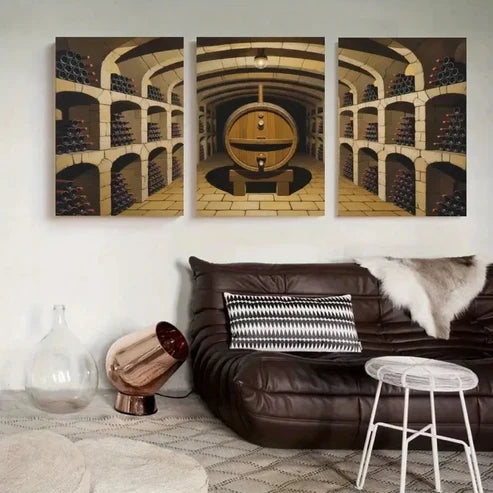 3pcs Wine Bottles, Wine Barrel Wall Art Canvas Unframed – High Quality Print 100% Australian Made Wall Canvas