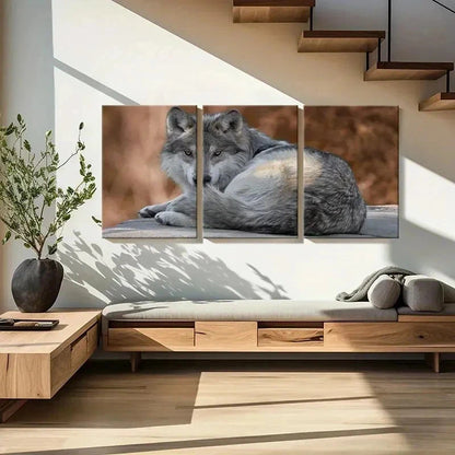 3pcs Wolf Sitting on the Ground Modern Wall Art Set Canvas Framed 50x70cm - High Quality Print 100% Australian Made Wall Canvas Ready to Hang - Bella Home Decor