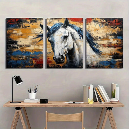 3pcs Vintage Abstract Horse Modern Metal Print Ready to Hang Art - Bella Home Decor