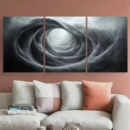 3pcs Monochrome Abstract Circular Modern Swirling Metal Print Ready to Hang Art - Bella Home Decor