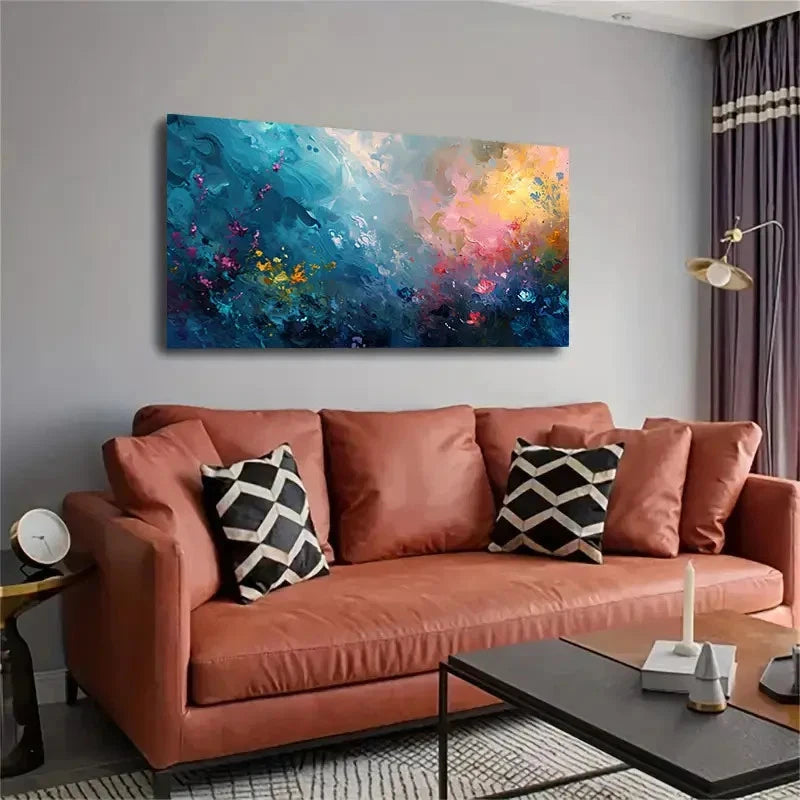 Pink & Multicoloured Flowers Wall Art Canvas Office Home Room Framed 120x60cm