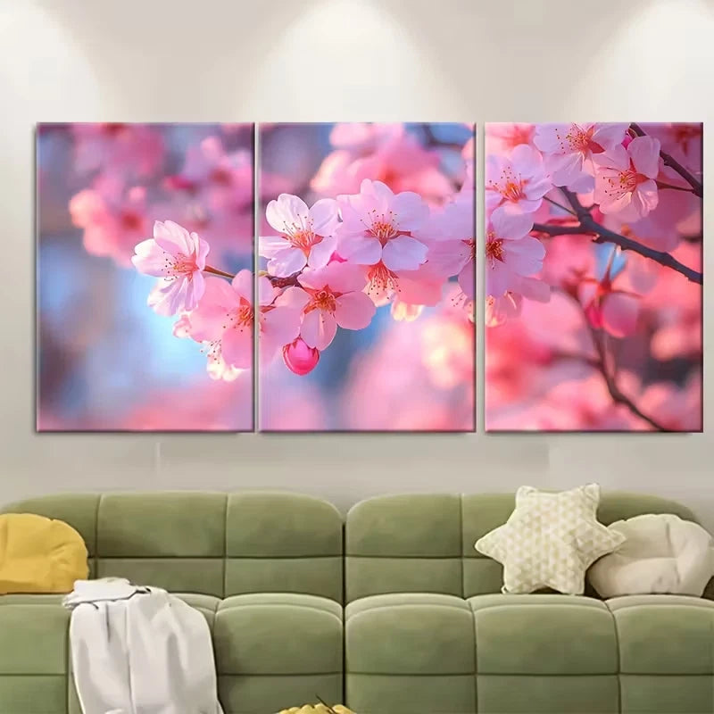 3pcs Elegant Cherry Blossom Metal Print Ready to Hang Art