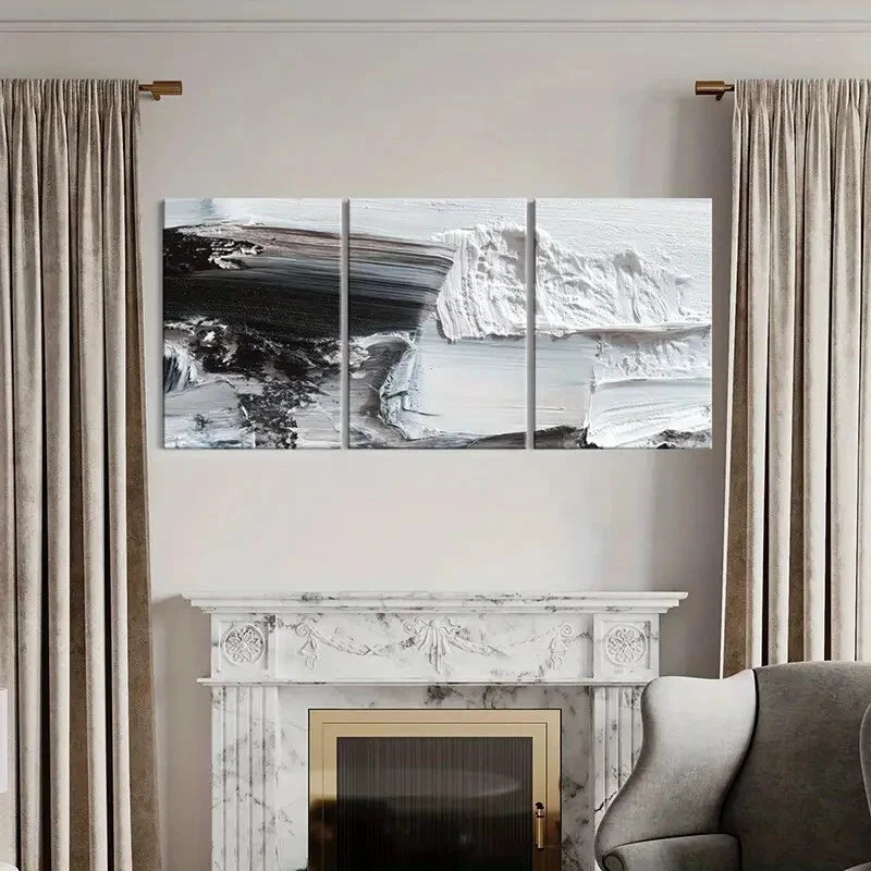 3pcs Abstract Art Monochrome Palette Textured Metal Print Ready to Hang Art - Bella Home Decor