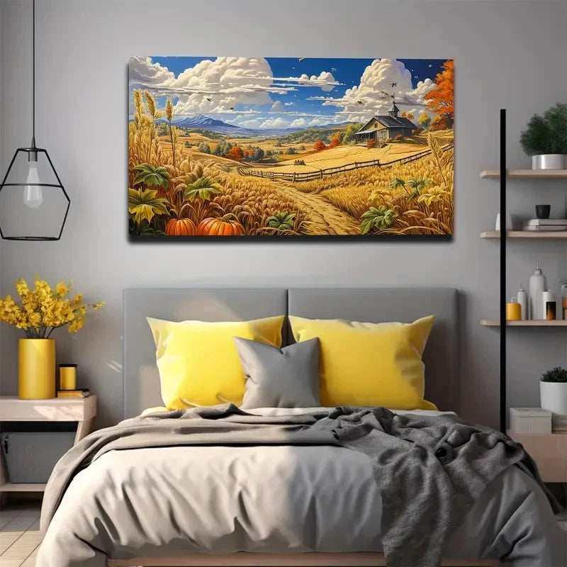 Vibrant Countryside Scene Wall Art Canvas Office Home Room Framed 120x60cm