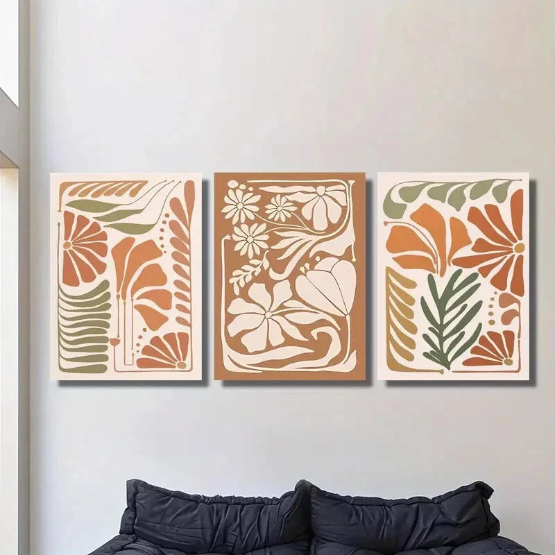 3pcs Abstract Botanical Flowers, Metal Print Ready to Hang Art