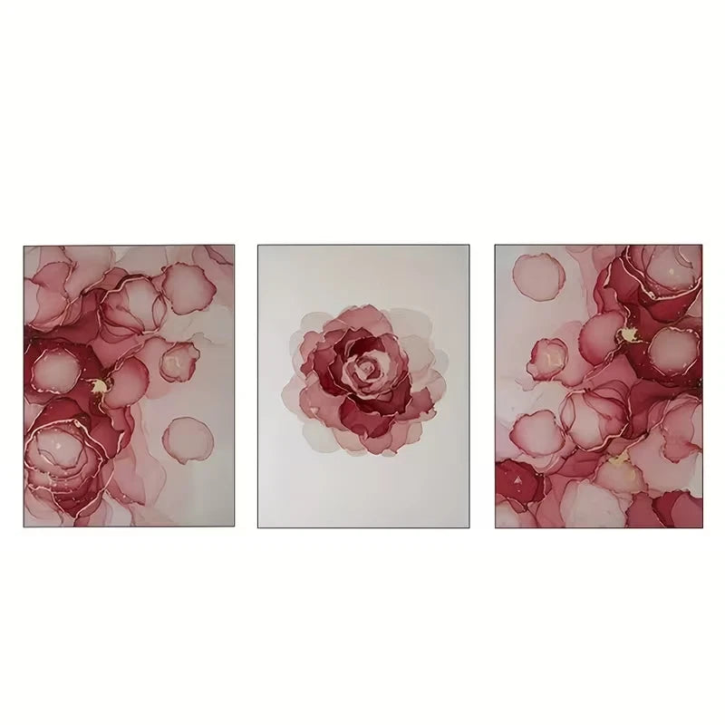 3pcs Red and White Abstract Floral Art  Wall Art Set Canvas Framed 60x90cm - High Quality Print 100% Australian Made Wall Canvas Ready to Hang