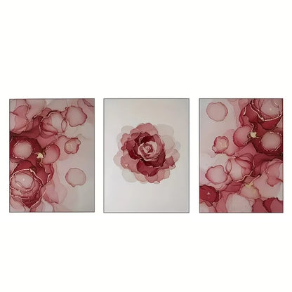 3pcs Red and White Abstract Floral Art  Wall Art Set Canvas Framed 60x90cm - High Quality Print 100% Australian Made Wall Canvas Ready to Hang