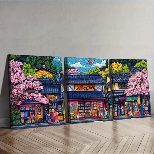3pcs Vibrant Japanese Comic Book Store Scene Wall Art Set Canvas Unframed - High Quality Print 100% Australian Made Wall Canvas