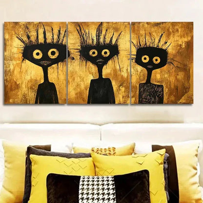 3pcs A Black And Golden Abstract Portrait Wall Art Set Canvas Unframed - High Quality Print 100% Australian Made Wall Canvas - Bella Home Decor