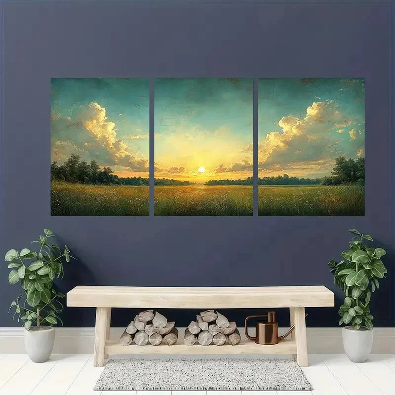 3pcs Early Morning Sunrise Panoramic Landscape Metal Print Ready to Hang Art - Bella Home Decor