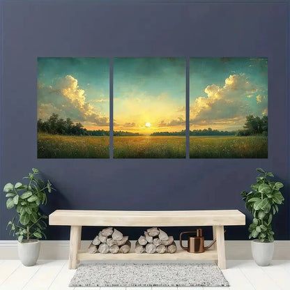 3pcs Early Morning Sunrise Panoramic Landscape Metal Print Ready to Hang Art - Bella Home Decor