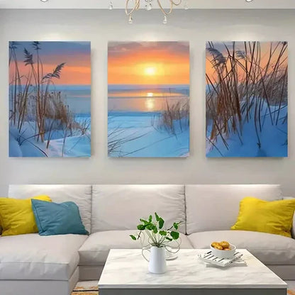 3pcs Wheat-Field Sunset Landscape Wall Art Canvas Unframed - High Quality Print 100% Australian Made Wall Canvas