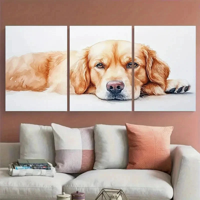 3pcs Dog Portrait Golden Retriever Memorial Metal Print Ready to Hang Art - Bella Home Decor