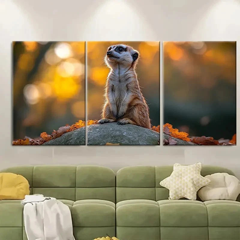 3pcs Meerkat on Rock Nature ft   Wall Art Set Canvas Framed 50x70cm - High Quality Print 100% Australian Made Wall Canvas Ready to Hang - Bella Home Decor