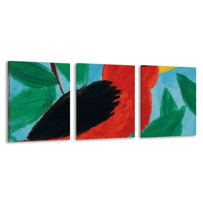 3pcs Red Bird with Black Wings & Yellow Beak Wall Art Set Canvas Framed 50x70cm - High Quality Print 100% Australian Made Wall Canvas Ready to Hang