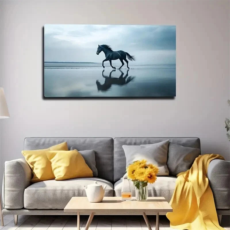 Majestic Black Horse Running Wall Art Canvas Office Home Room Framed 120x60cm - Bella Home Decor
