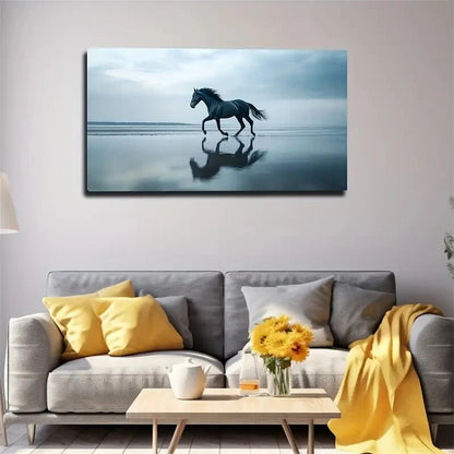 Majestic Black Horse Running Wall Art Canvas Office Home Room Framed 120x60cm - Bella Home Decor