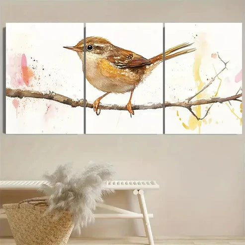 3pcs Wren Cute Bird Wall Art Set Canvas Unframed - High Quality Print 100% Australian Made Wall Canvas