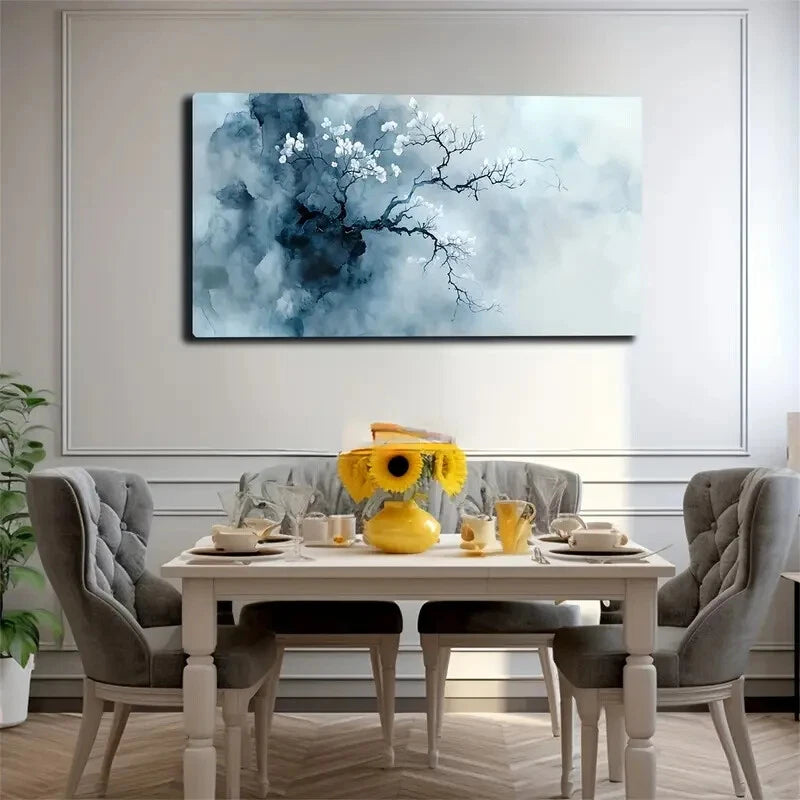 Ink Branches And Plain White Wall Art canvas office home room framed 120x60cm - Bella Home Decor