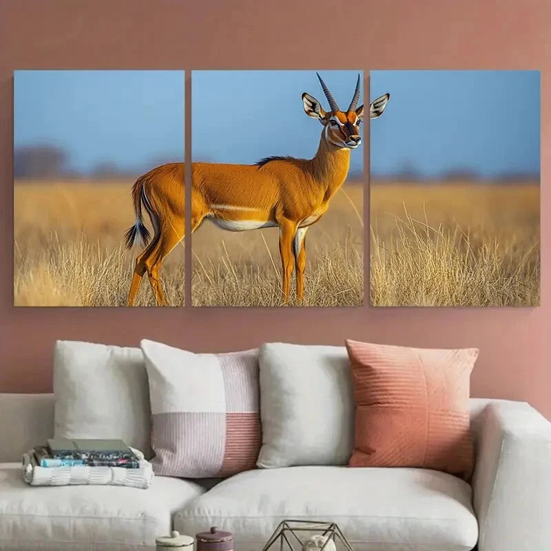 3pcs Wild Brown Antelope Illustration Metal Print Ready to Hang Art - Bella Home Decor