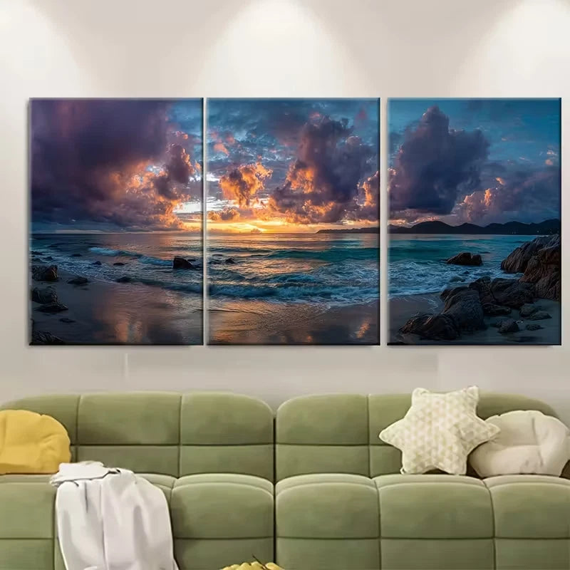 3pcs Sun and Sea Landscapes Metal Print Ready to Hang Art