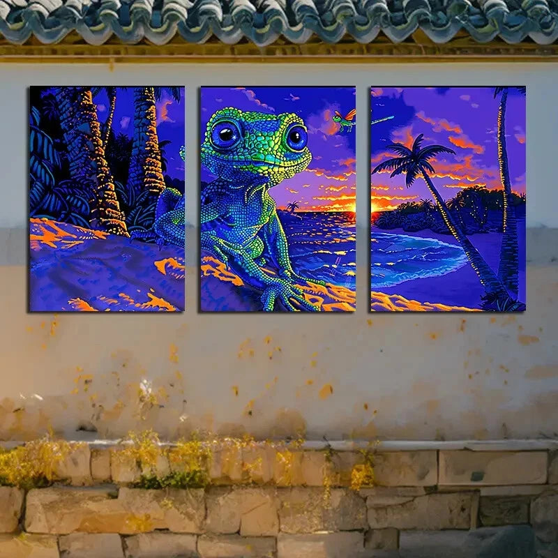 3pcs Ocean Sunset Lizard Tropical Beach Scene Metal Print Ready to Hang Art - Bella Home Decor
