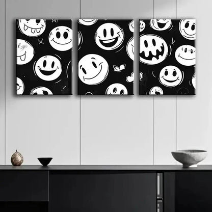 3pcs Joyful Face White Perfect Joy Black Wall Art Set Canvas Unframed - High Quality Print 100% Australian Made Wall Canvas